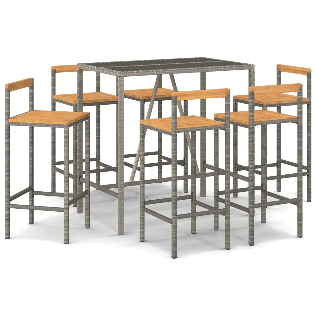 Set Bar Giardino 7pz Grigio Polyrattan e Legno Massello Acacia 3187695
