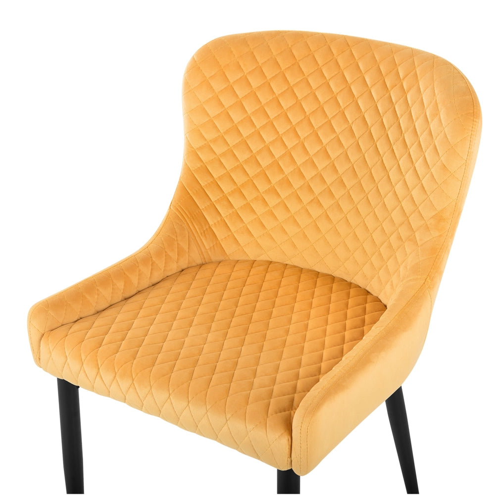 Set di 2 sedie da pranzo imbottite in velluto giallo trapuntato