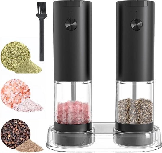 Set di macinacipolle e pepe elettrico - Pepermolente con 5 posizioni fine - Silo da 95 ml con illuminazione LED - Cucina per ristoranti BBQ - Nero
