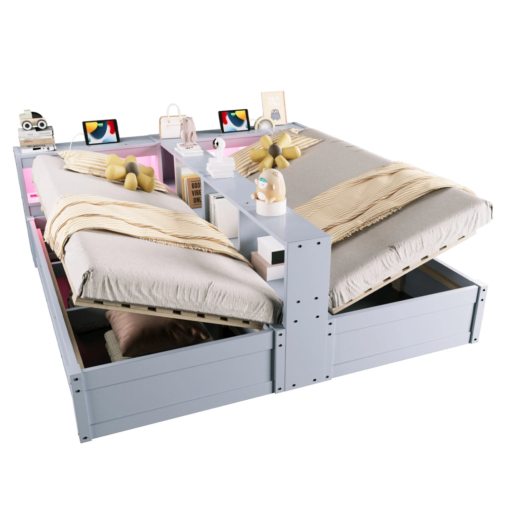 Letto Estraibile 90/180 x 200 cm; 2 Posti; con LED; prese e contenitore