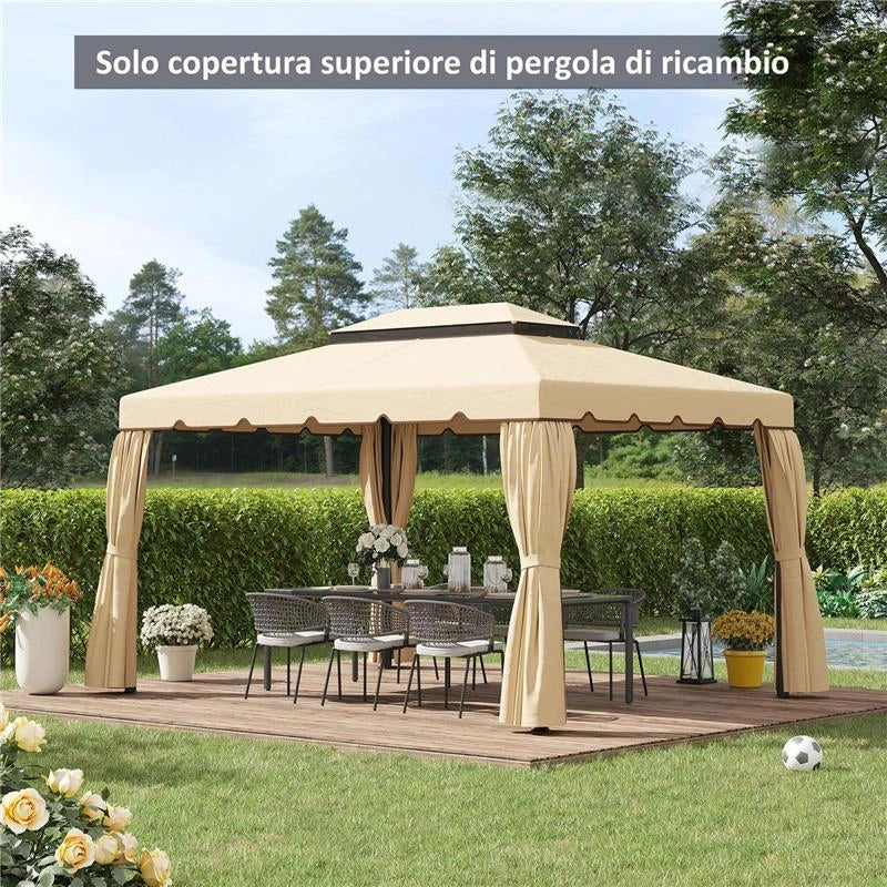 TETTO PER GAZEBO 3X4 M A 2 LIVELLI CON 8 FORI DI DRENAGGIO IN POLIESTERE BIANCO CREMA