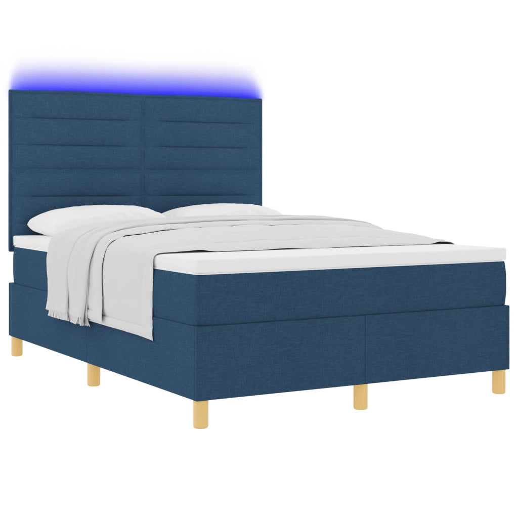 Letto Box Spring con Materasso e LED Blu 160x200 cm Tessuto
