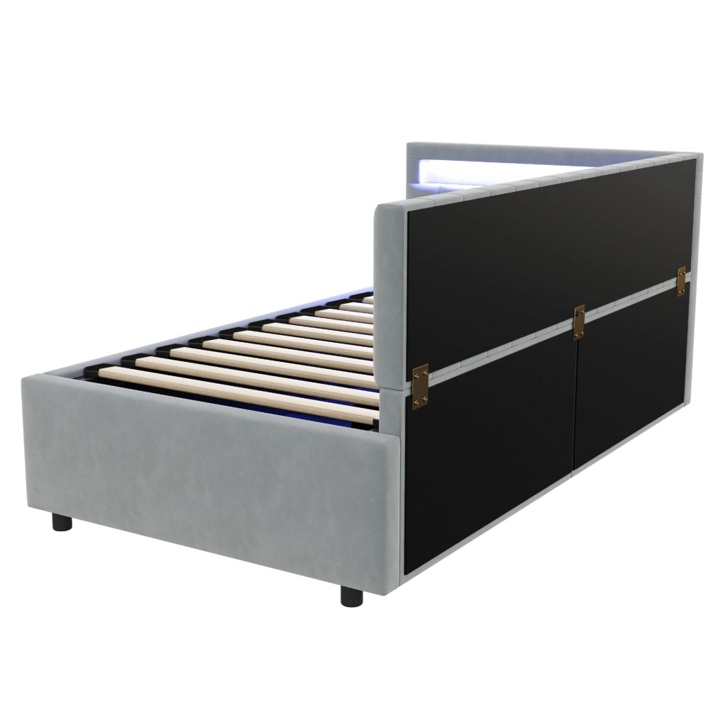 Letto imbottito 90x200 con LED, contenitore idraulico e rete a doghe