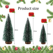 Collezione di mini alberi di Natale - 9 pezzi - Verde con effetto neve - 10/15/20 cm - Piedistallo in legno - Decorazione di Natale DIY