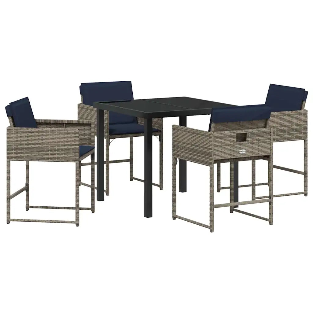 Set da Pranzo per Giardino con cuscino 5 pcs Grigio polyrattan 3380032