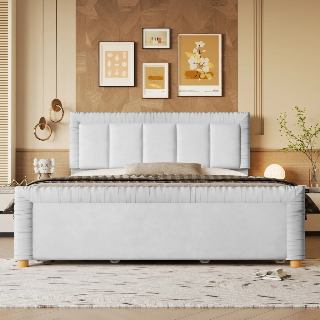 Letto imbottito 140x200 cm in velluto grigio con 2 cassetti e testiera imbottita