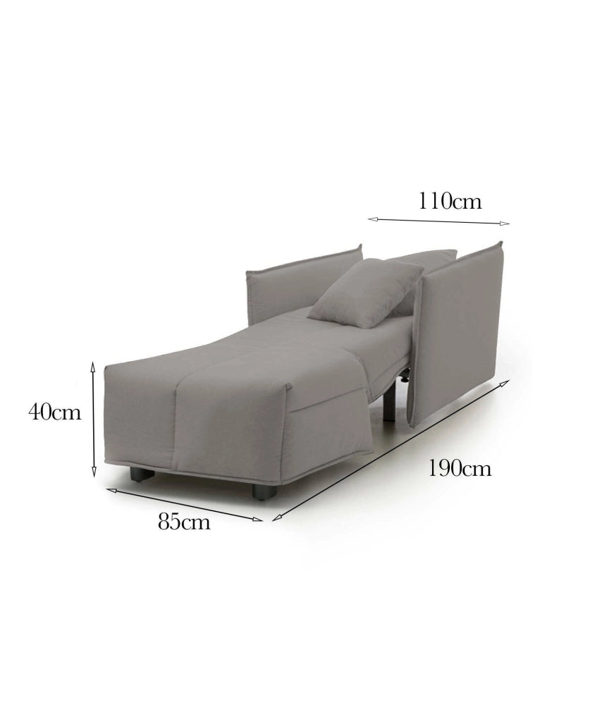 Divano Letto Atlantis, Divano singolo, Made in Italy, Poltrona soggiorno con apertura a carrello, in tessuto imbottito, con Braccioli standard, cm 110x90h85, colore Grigio