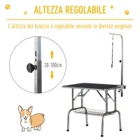 Tavolo da toelettatura e tosatura cani gatti con cestino, 91.5x61.5x77cm
