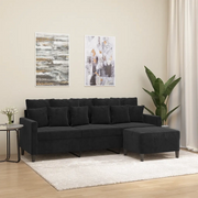 Divano a 3 Posti con Poggiapiedi-Sofa 3 Posti con Poggiapiedi Nero 180 cm in Velluto 365231
