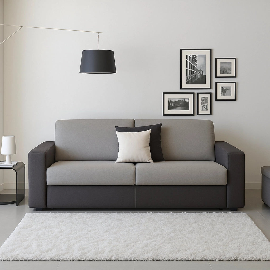 Divano fisso Malachite, Divano a 2 posti, Made in Italy, SofÒ  Soggiorno, in tessuto imbottito, con Braccioli slim, cm 160x95h90, Grigio e Antracite