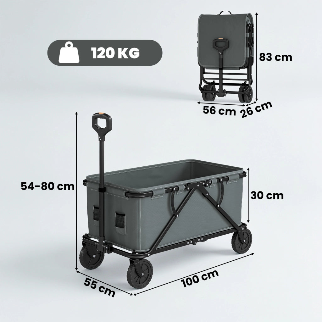 Carrello da Giardino Pieghevole con Telone ¨C Zephmum ¨C 120 kg 160 L Grigio Scuro