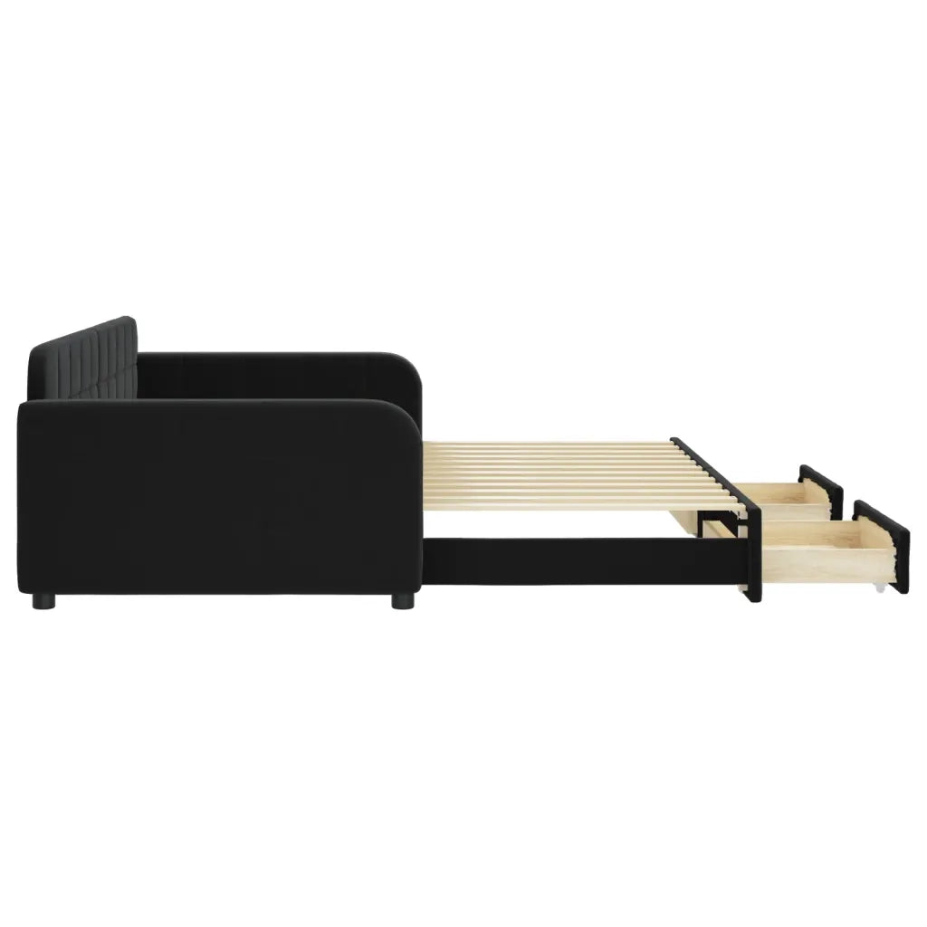 Divano Letto Estraibile con Cassetti Nero 100x200 cm in Velluto 3196988