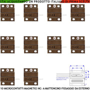 Contatto Magnetico Micro Marrone per Allarme di Infissi 10 Pezzi Reed NC in Ampolla Sottovuoto Campo Attrazione 10 mm Tensione Max 100 V Corrente 1 A Contenitori con Fori di Fissaggio IP65 4 Fili