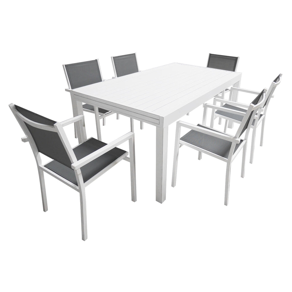 VENEZIASet di mobili da giardino estensibili in textilene grigio 180/300 - alluminio bianco