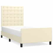 Letto singolo | Letto per adulti | Giroletto con Testiera Crema 80x200 cm in Similpelle