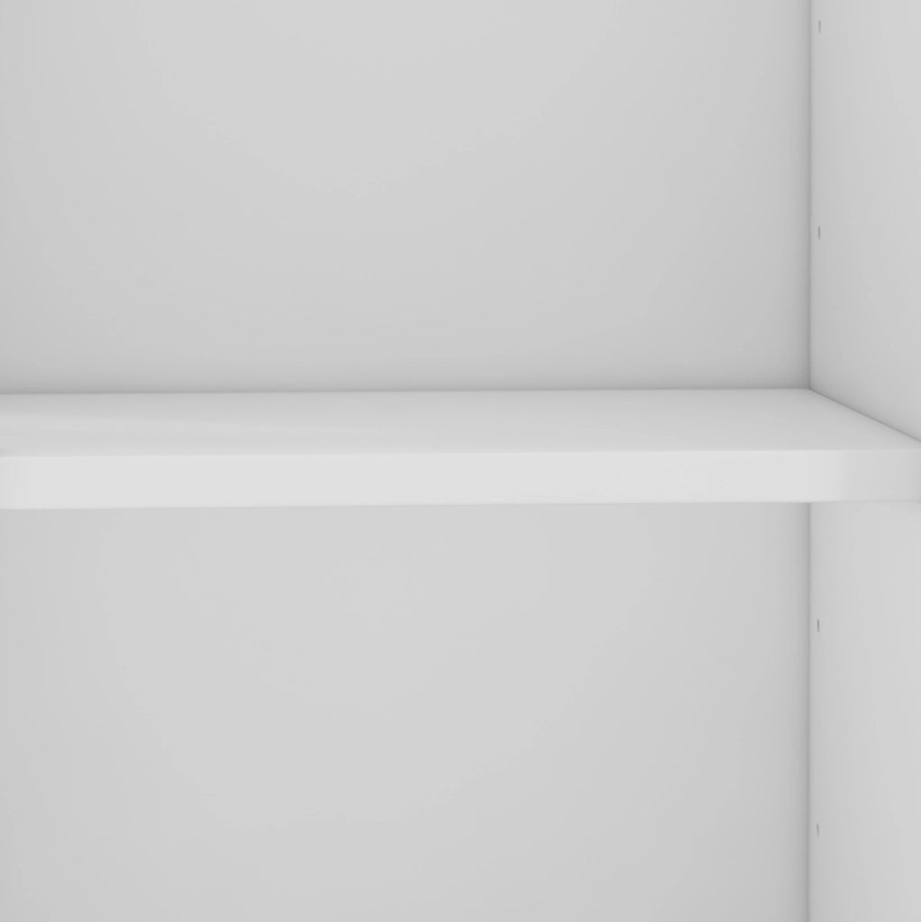 Scarpiera bianca con ripiani regolabili; superficie ondulata; 90 x 25 x 121 cm