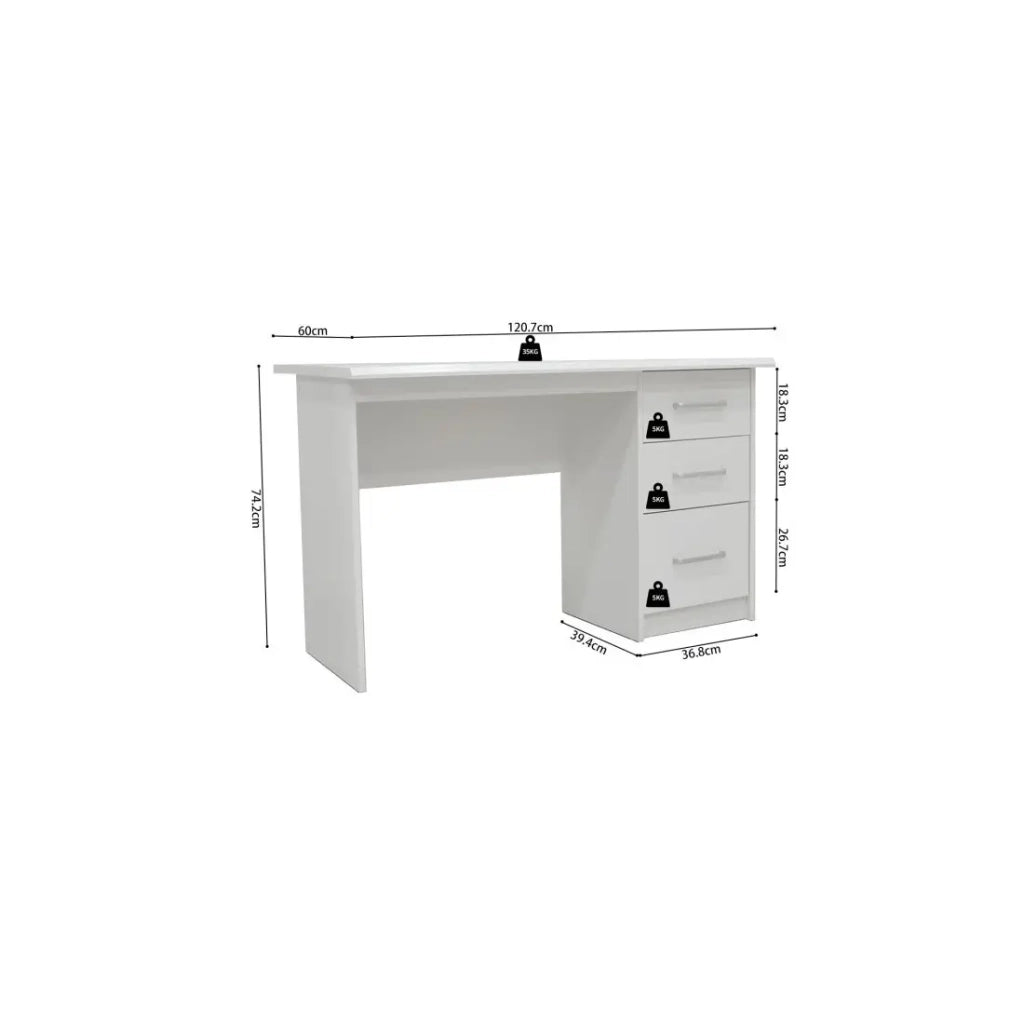 Scrivania retta PRAGUE – 3 cassetti – Colore bianco – Design moderno e funzionale