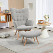 POLTRONA con pouf 72x80x101 cm grigio poliestere gambe in legno di faggio