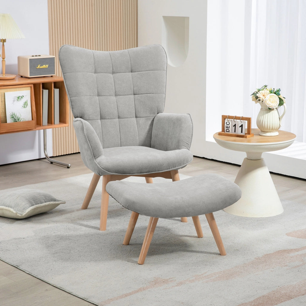 POLTRONA con pouf 72x80x101 cm grigio poliestere gambe in legno di faggio