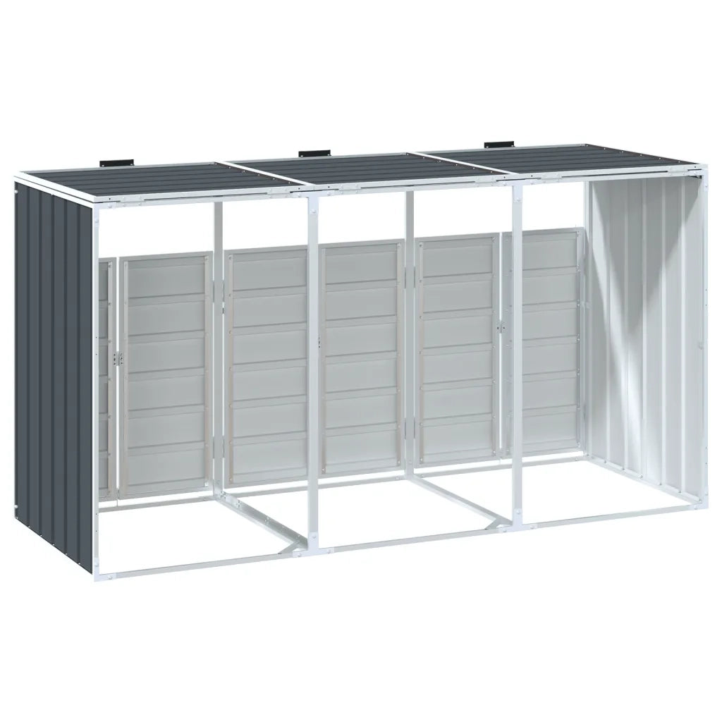 vidaXL Copribidone Ruote per 3 Bidoni Antracite 216x81x115 cm Acciaio