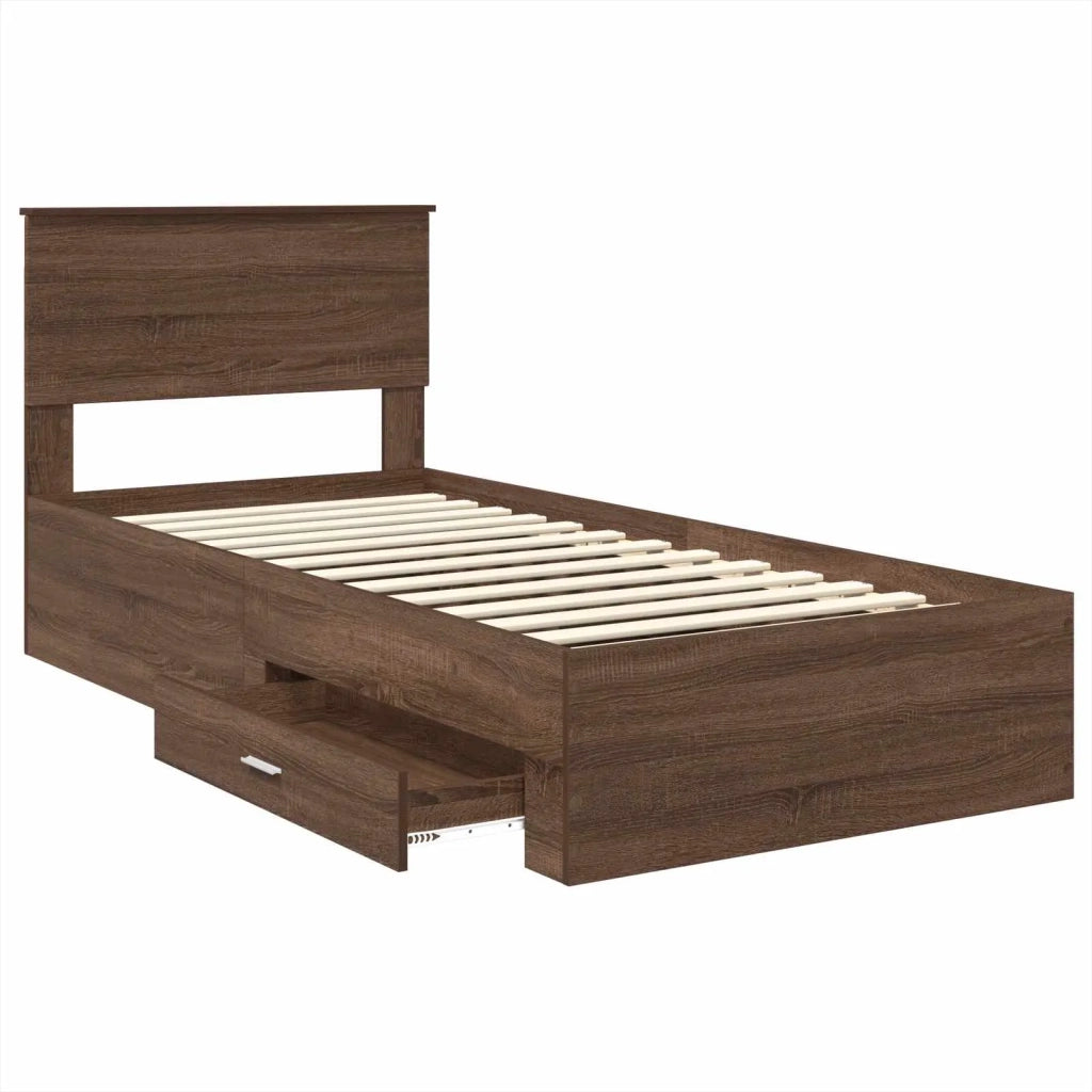 Letto singolo | Letto per adulti | Struttura del letto Rovere Marrone e Argento 75 x 190 cm