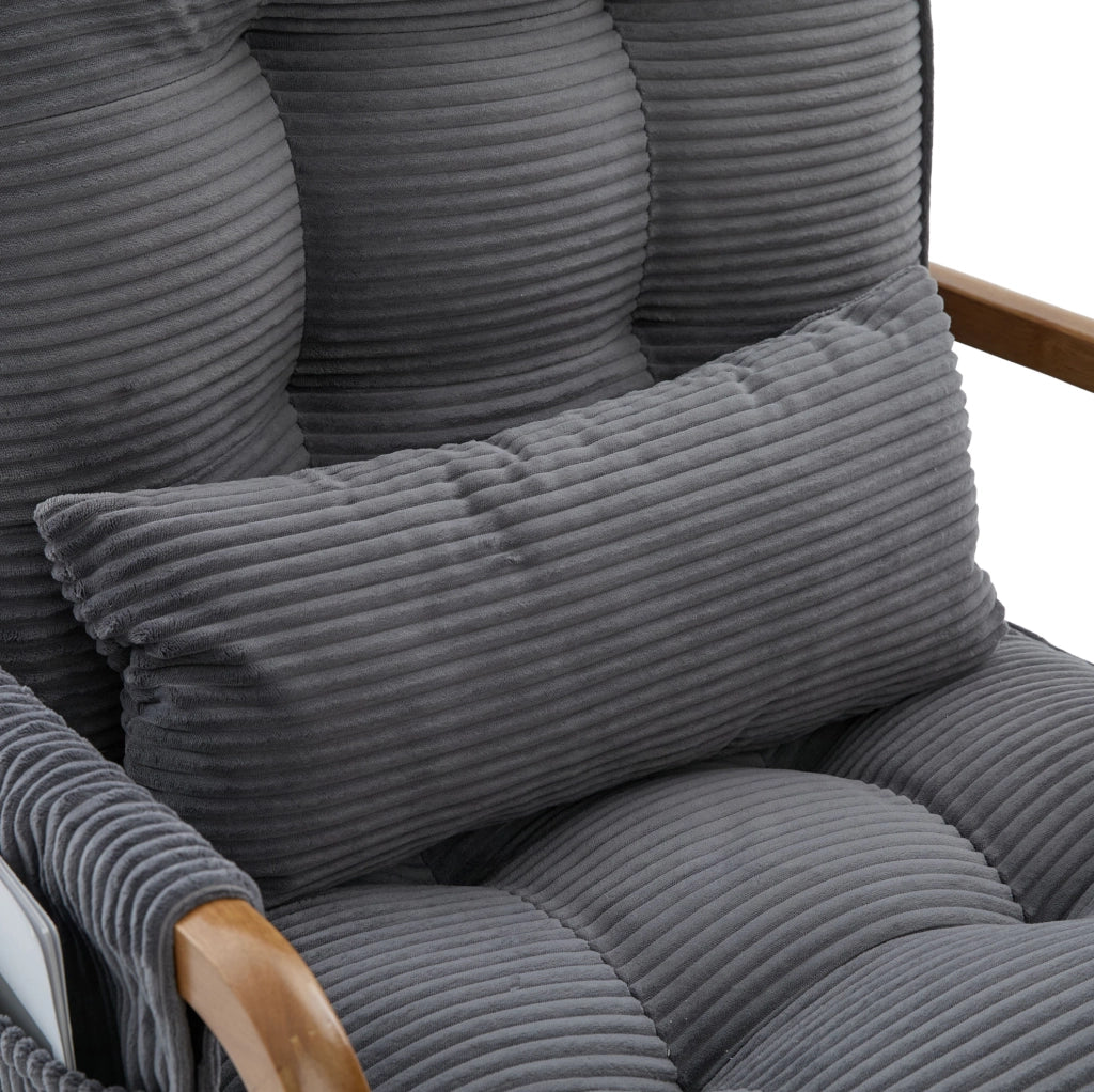 Sedia a dondolo 70x80x92 cm con poggiapiedi; schienale regolabile; in cord grigio