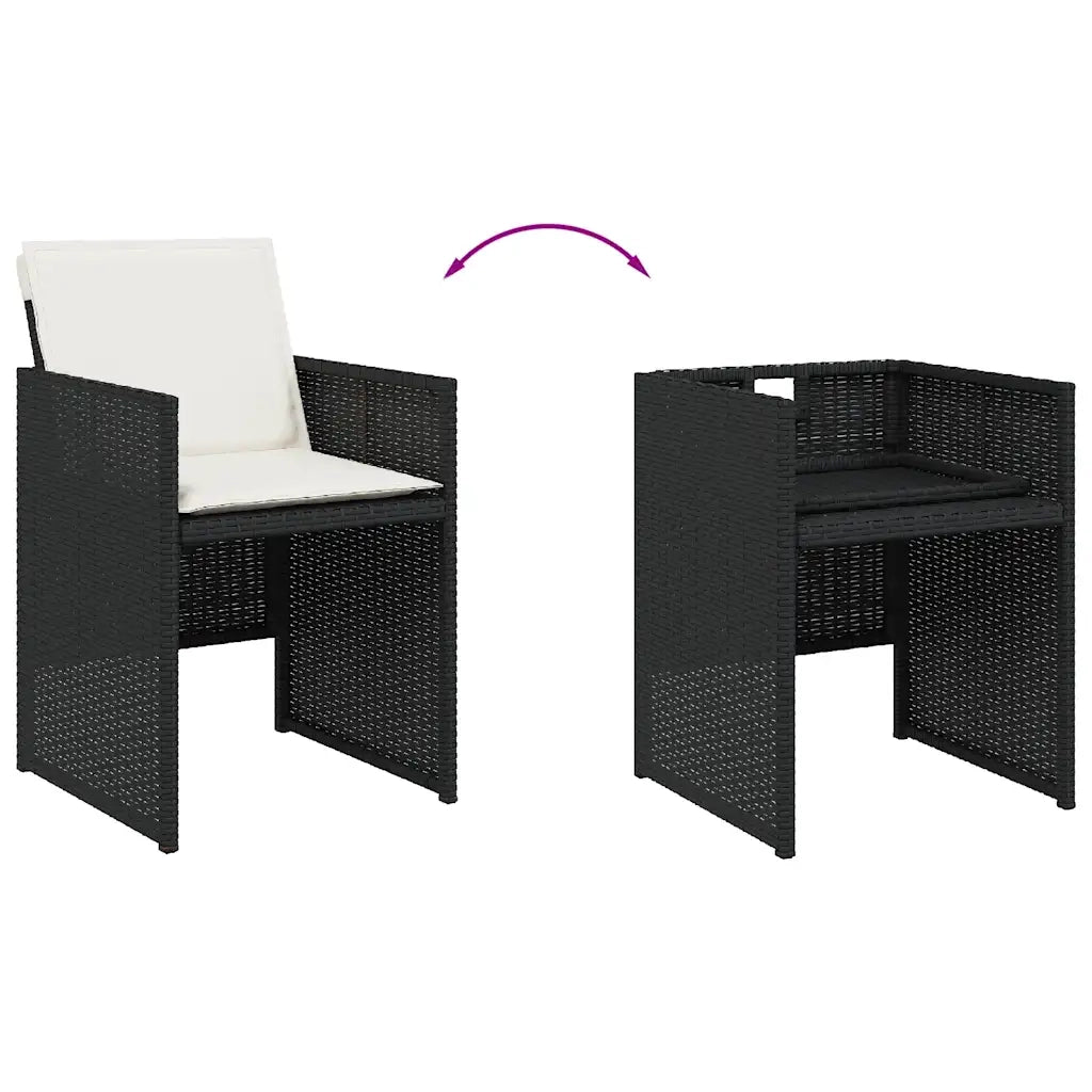 Set da Pranzo da Giardino 13pz con Cuscini Nero in Polyrattan 3277814