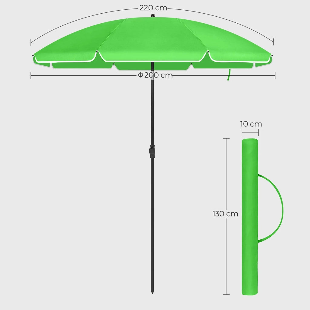 Ombrellone da giardino diametro 2 m protezione UPF 50+ inclinabile portatile resistente al vento stecche in fibra di vetro con borsa verde 12_0001757