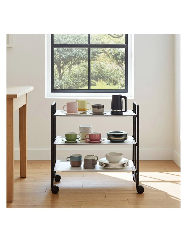 Carrello da cucina pieghevole nero con ruote BAUHAUS 3 ripiani