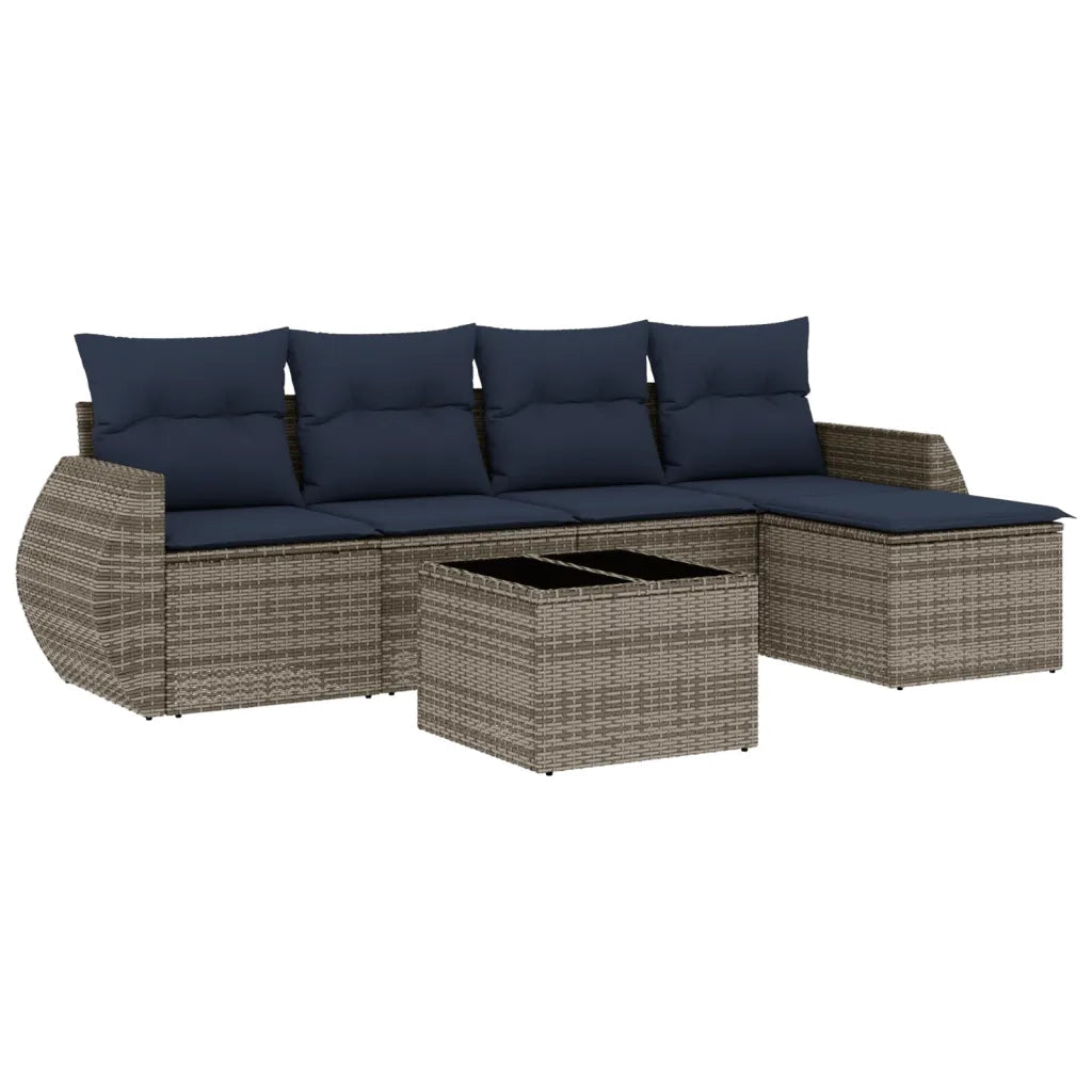 Set Divani da Giardino 6 pz con Cuscini Grigio in Polyrattan 3221300