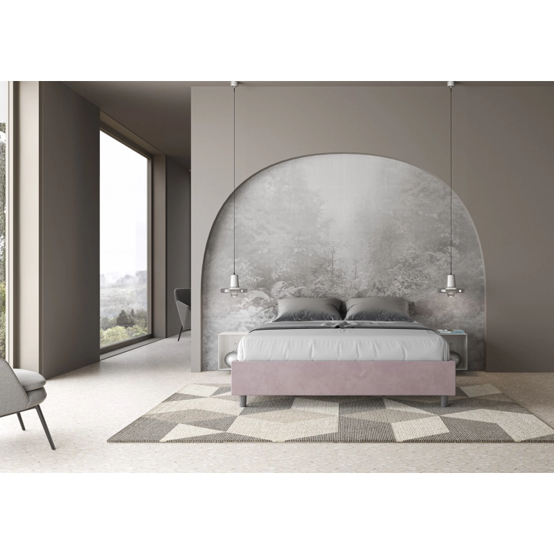 Letto Sommier imbottito Matrimoniale 160x210 cm Azelia - Contenitore,Glicine,Microfibra