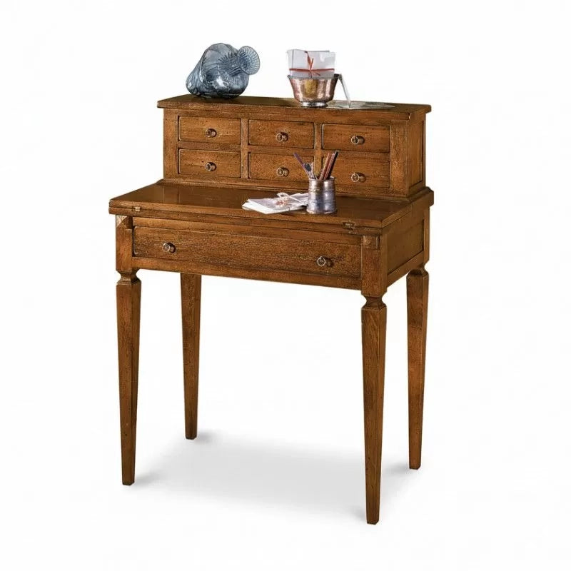 Scrivania in legno arte povera 7 cassetti noce 73x42x98 - Mobili 2G