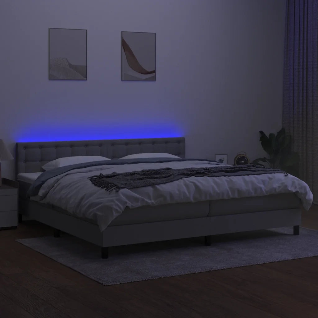 Letto a Molle Materasso e LED Grigio Chiaro 200x200 cm Tessuto 3133501
