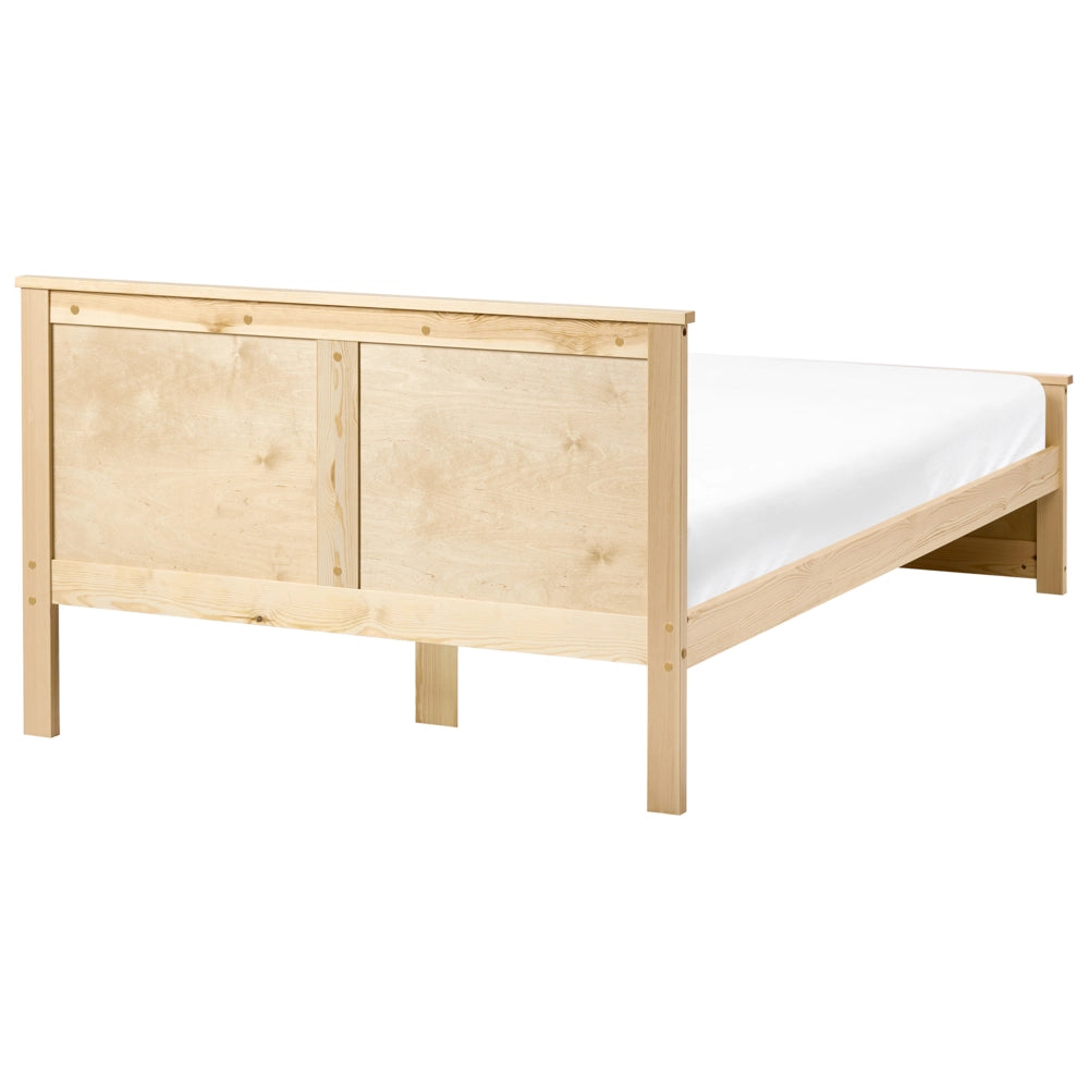 Letto matrimoniale in legno naturale marrone chiaro 120 x 200 cm con testiera in stile scandinavo