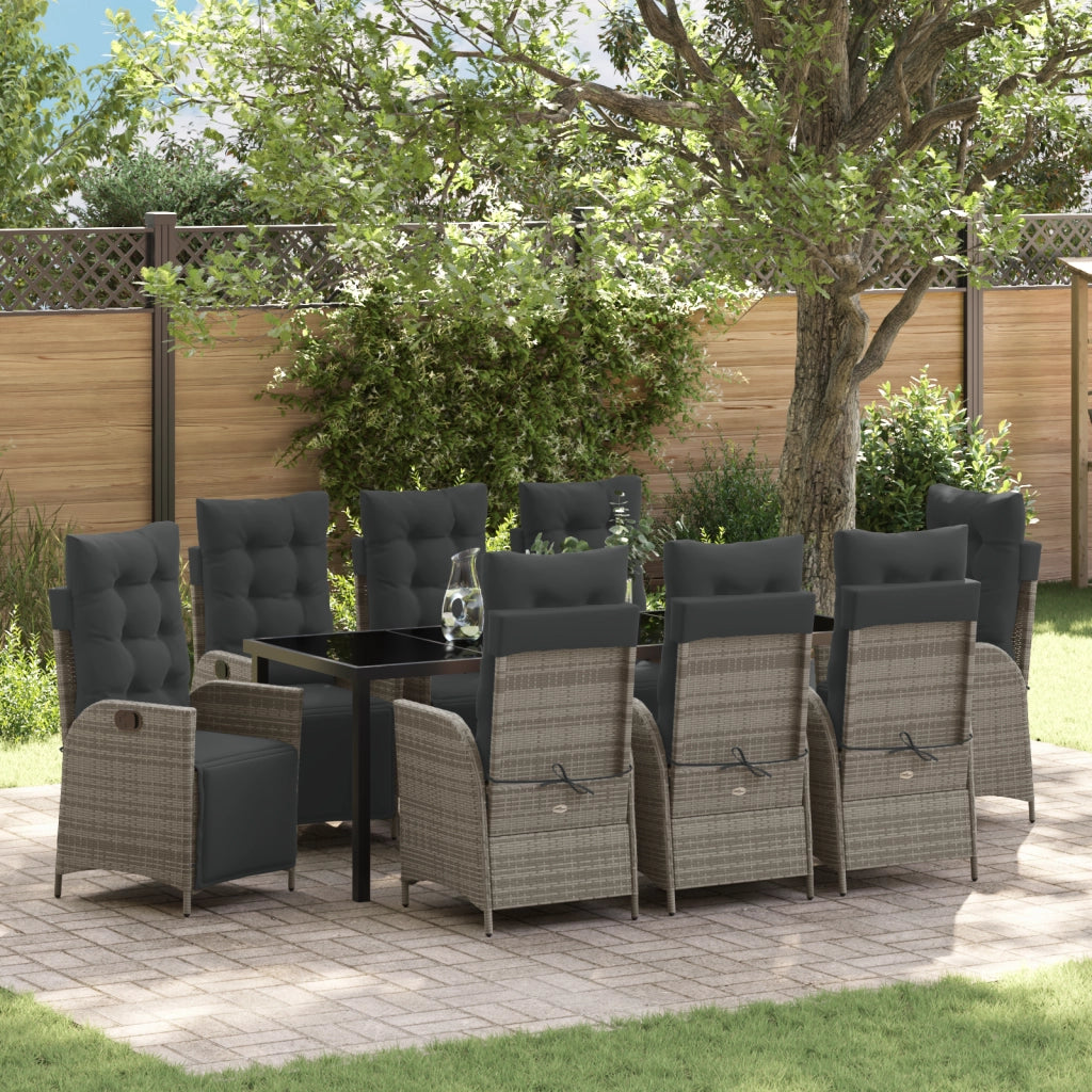 Set da Pranzo da Giardino di 9 Pezzi Grigio in Polyrattan