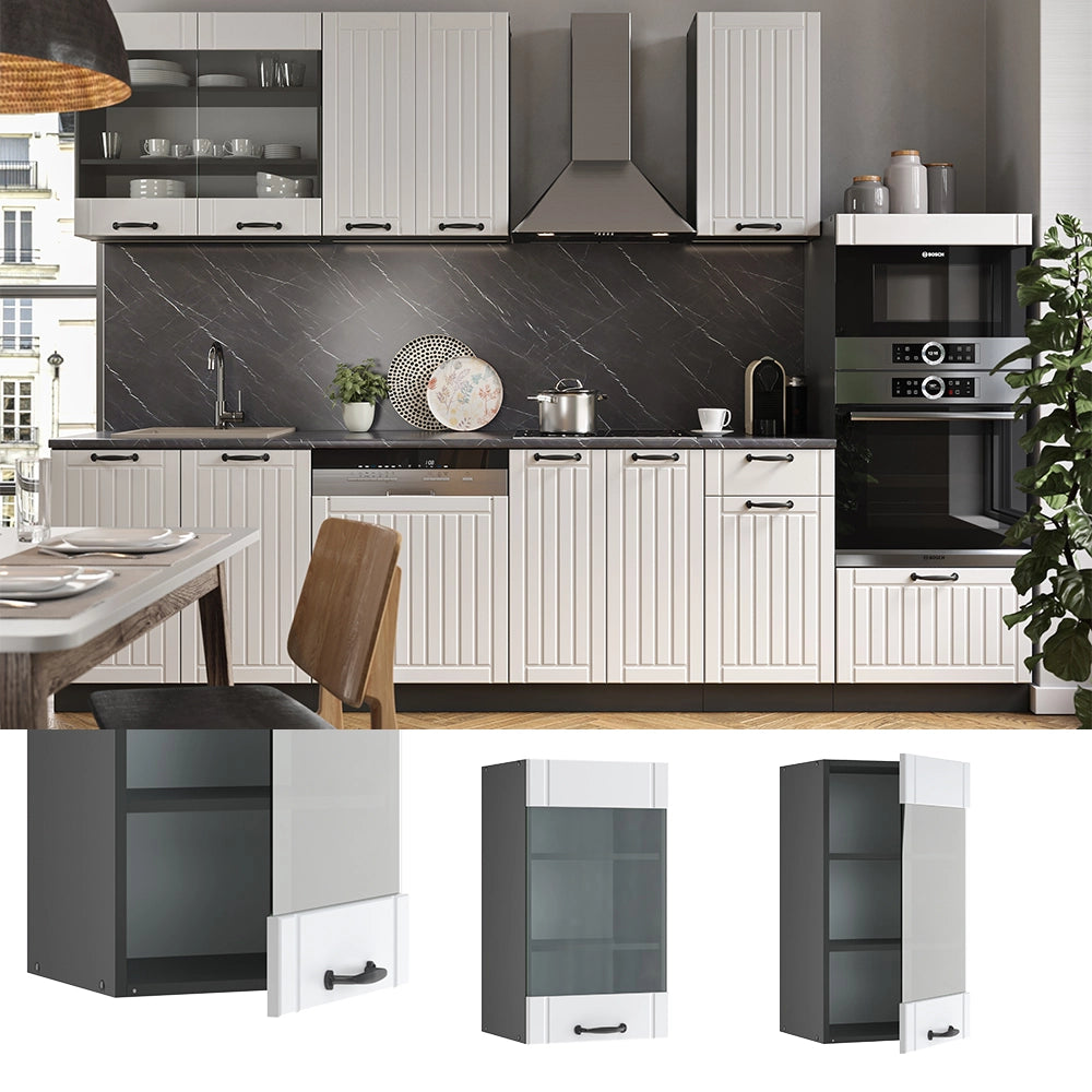 Vicco Mobile da cucina in vetro Bianco casa di campagna 40 cm