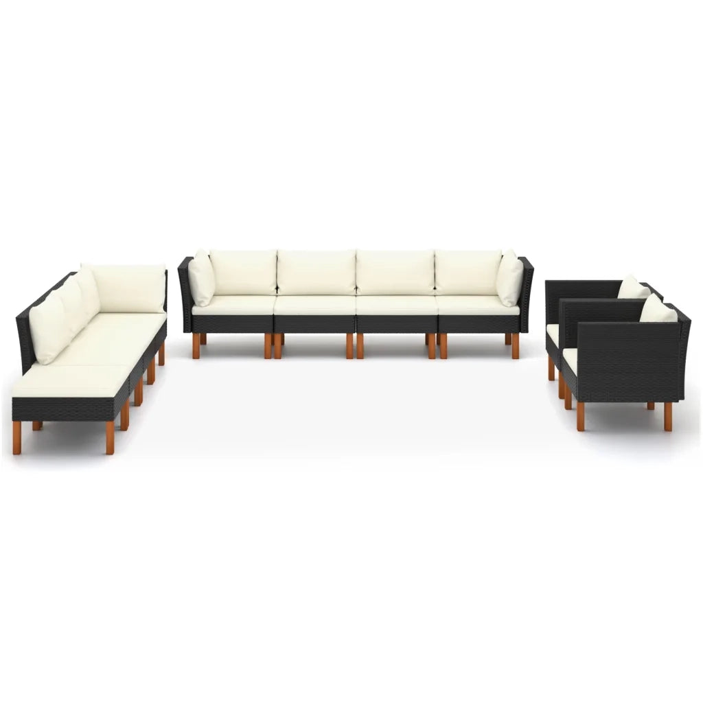 Set Divani da Giardino 10 pz Polyrattan Legno di Eucalipto Nero cod mxl 39332