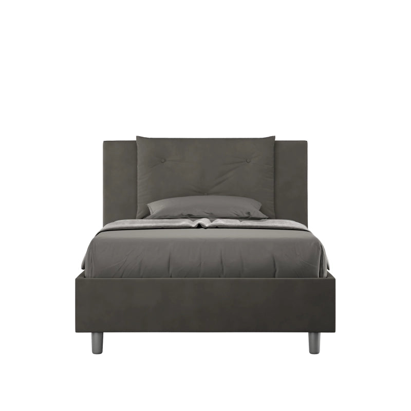 Letto imbottito 1 piazza e mezza 120x190 cm Appia - Con rete,Microfibra,Grigio