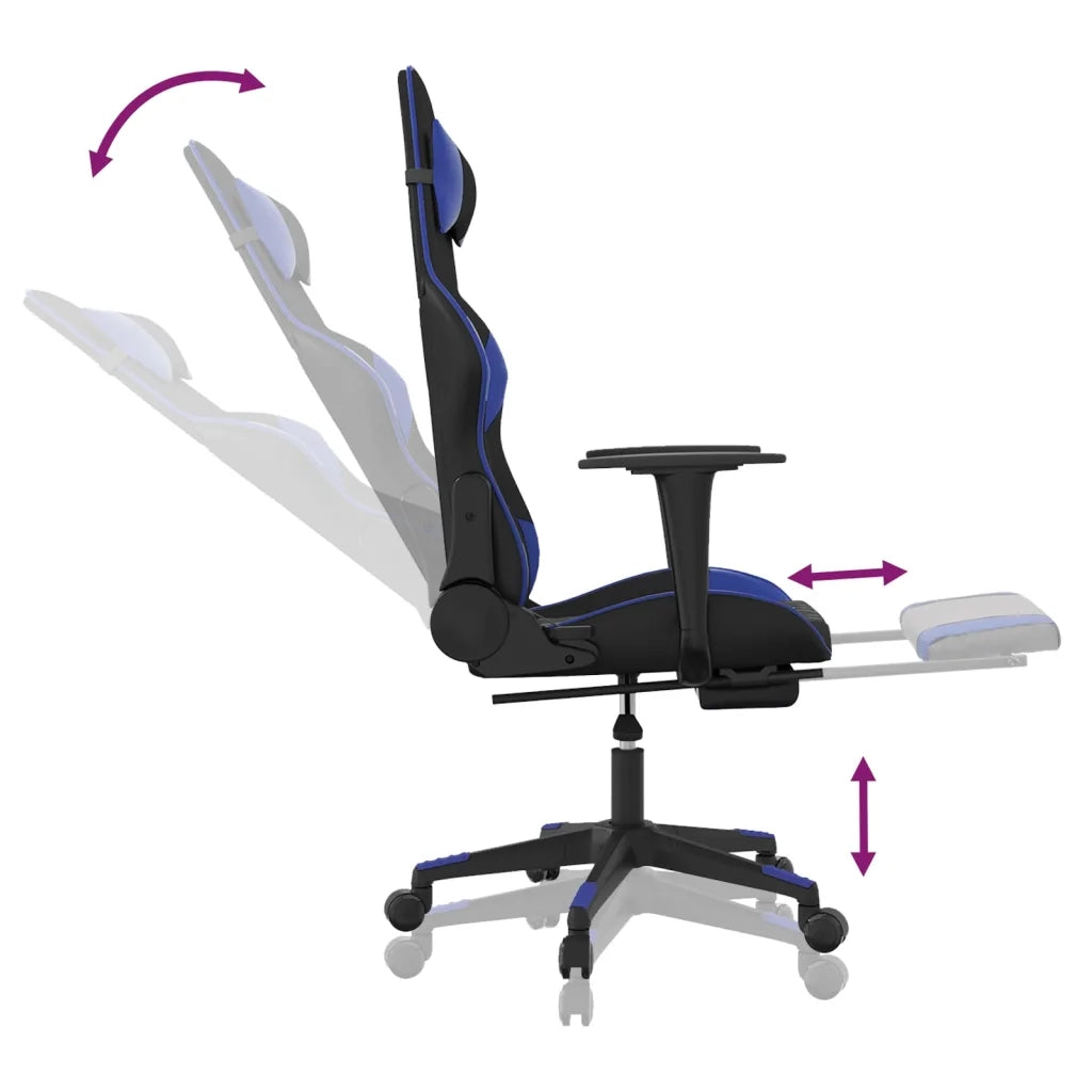 Sedia da Gaming Massaggiante Poggiapiedi Nero e Blu Similpelle cod mxl 67620