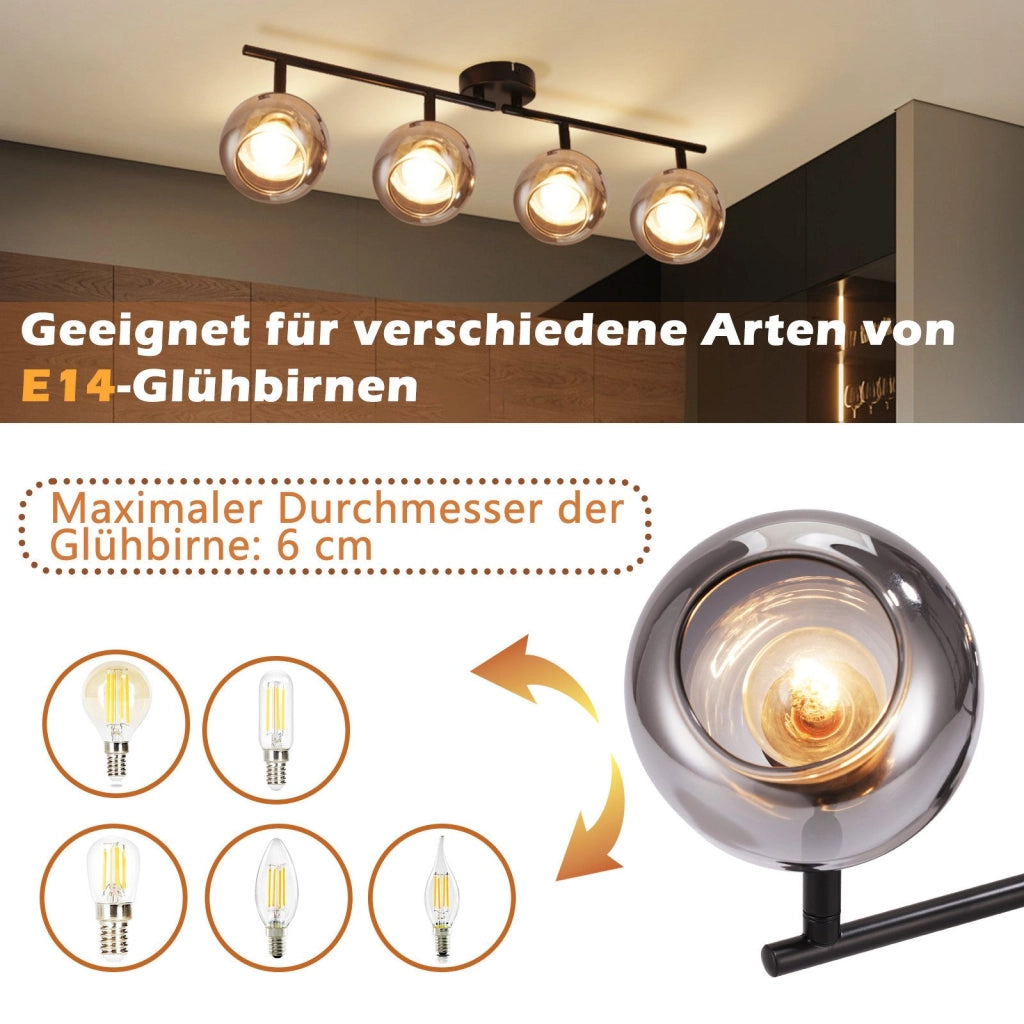 ZMH Faretto da soffitto vetro grigio fumé girevoli 350° retrò per soggiorno cucina corridoio