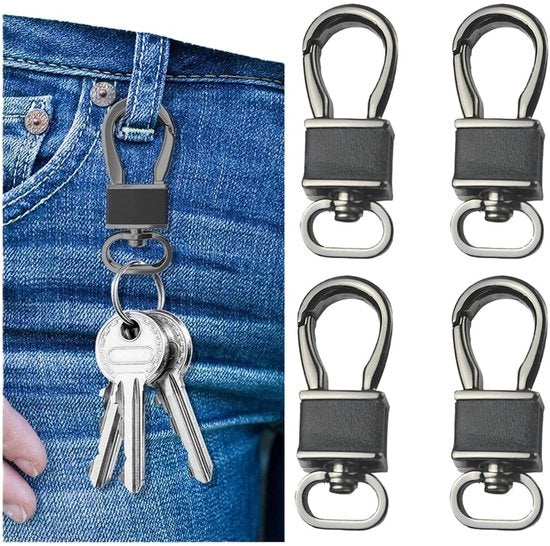 Hanger per chiavi 4 pezzi - Acciaio inossidabile/Leather - Hanger per chiavi per auto - Ring per chiavi - Resistente - 5 x 1,9 cm - Ring per chiavi
