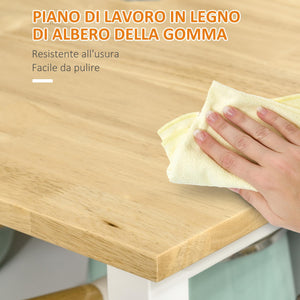 Isola Cucina Pieghevole 120x76x91,5 cm in Legno  e Acciaio Bianco