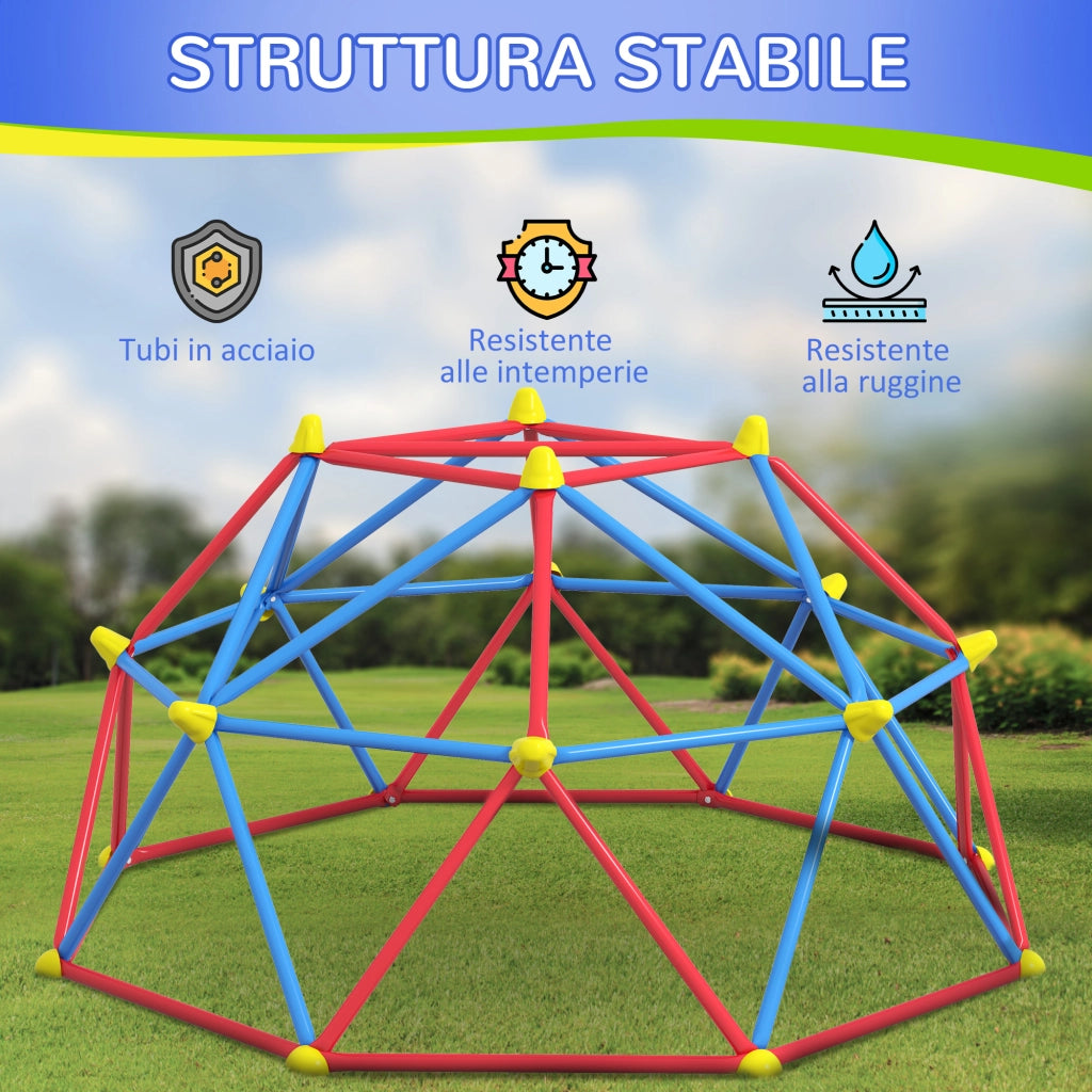 Cupola per Arrampicata Bambini 3-8 Anni, Struttura in Metallo per 4 Bimbi, ?183x90cm, Multicolore