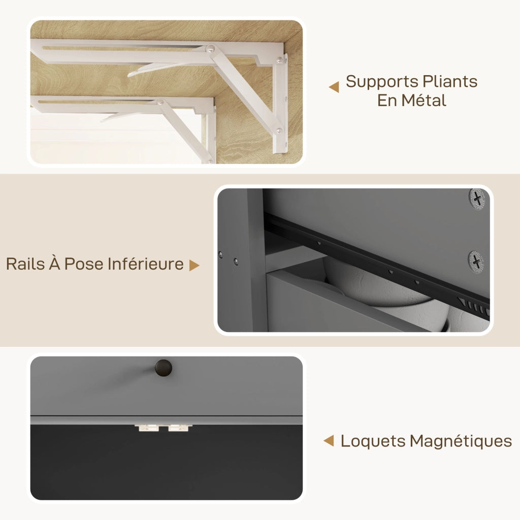 Tavolo da cucina con ruote e ripiani ¨C zephmum ¨C grigio