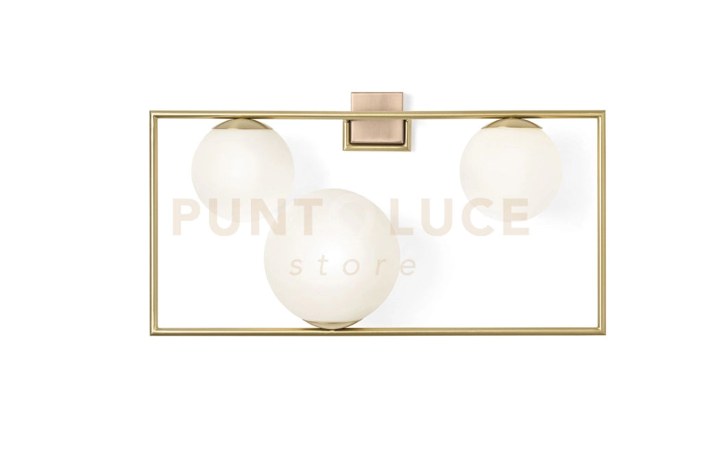 BUBLE APPLIQUE DA PARETE 3 SFERE OPALINO STRUTTURA ORO SPAZZOLATO E BRONZO ATTACCO E27