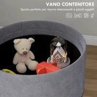 Pouf Contenitore Tessuto Sherpa da 120 kg max con Vassoio a Ribalta, in MDF e Faggio, 56x56x42 cm, Grigio