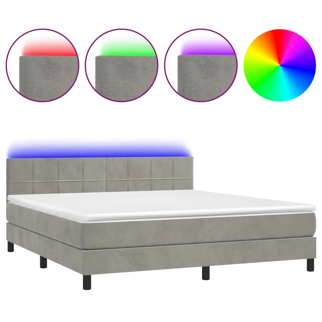 Letto a Molle Materasso e LED Grigio Chiaro 160x200 cm Velluto cod mxl 36596