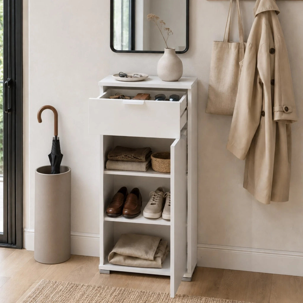 Mobile Base con Anta e Cassetto Bianco Già Montato | Armadietto Multiuso Salvaspazio 45x103x38 cm | Mobile Bagno o Lavanderia con Ripiani Regolabili