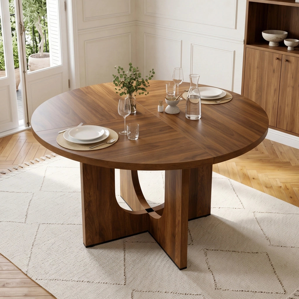 Tavolo da pranzo per 4-6 persone con piano rotondo, stile nordico, in MDF, colore noce, diametro 120 cm