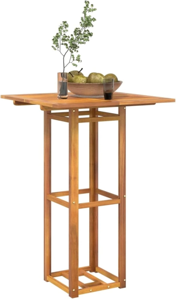 Tavolo alto da terrazza in legno massello di acacia 75 x 75 x 110 cm, tavolo da cucina, tavolo da ingresso, cucina mobili, tavolo consolle, bar cucina, tavolino ausiliario, mobile bar - SPU